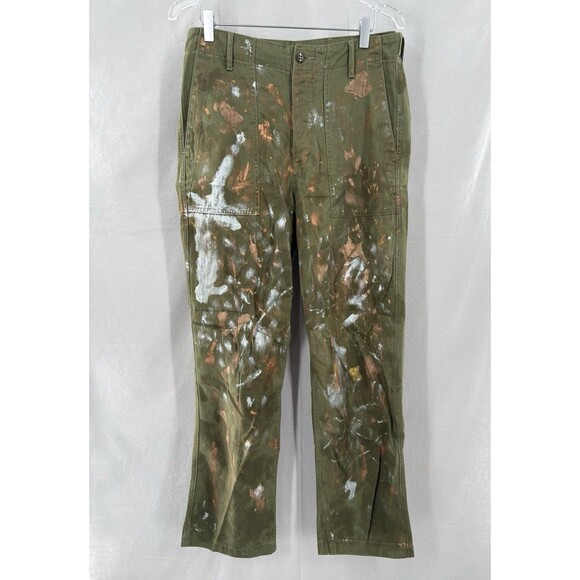 Polo Ralph Lauren sz 8 Pants Paint Splatter Cotton Button Fly Olive Green - Picture 3 of 15